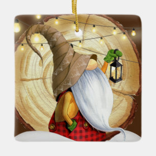 Rustikaler Wintergenom, Schnee, Lichter Weihnachte Keramikornament