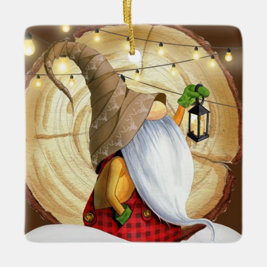 Rustikaler Wintergenom, Schnee, Lichter Weihnachte Keramikornament (Vorderseite)