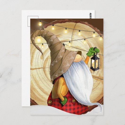 Rustikaler Wintergenom, Schnee, Lichter Weihnachte Postkarte (Vorne/Hinten)