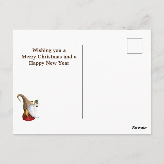 Rustikaler Wintergenom, Schnee, Lichter Weihnachte Postkarte (Rückseite)