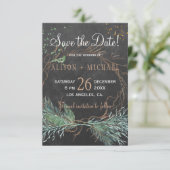 rustikaler Winterkranz mit Halbpension rett Hochze Save The Date (Stehend Vorderseite)