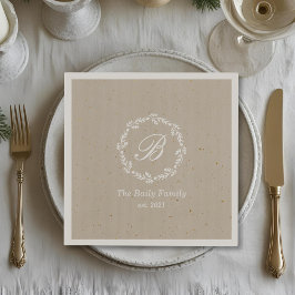 Rustikaler Winterkreid Familienname Weihnachts-Par Serviette