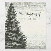 Rustikaler Winterpine Tree & White Wood Wedding Wi Weinetikett (Einzelnes Label)