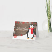 Rustikaler Winterpinguin Red Snowflake Dankeskarte (Vorderseite)