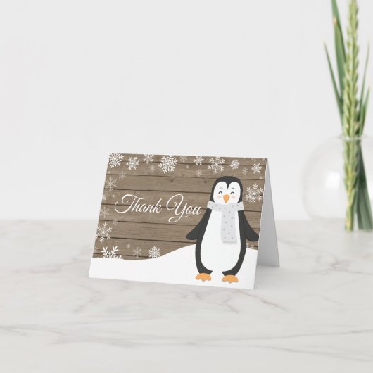 Rustikaler Winterpinguin Snowflake Dankeskarte (Vorderseite)