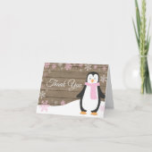 Rustikaler Winterpinguin Snowflake Pink Dankeskarte (Vorderseite)