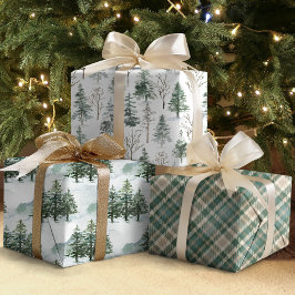 Rustikaler Winterpinienwald Weihnachtsfeiertag Geschenkpapier Set
