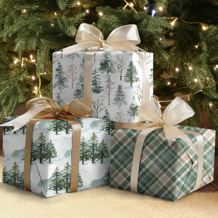Rustikaler Winterpinienwald Weihnachtsfeiertag Geschenkpapier Set
