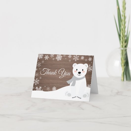 Rustikaler Winterpolarbär Snowflake Dankeskarte (Vorderseite)