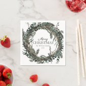 Rustikaler Winterreath Frohe Weihnachten Serviette (Beispiel)