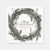 Rustikaler Winterreath Frohe Weihnachten Serviette (Vorderseite)