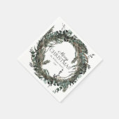 Rustikaler Winterreath Frohe Weihnachten Serviette (Ecke)