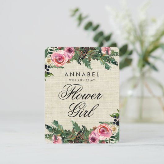 Rustikaler Winterschlaf wird mein Blumenmädchen se Einladung (Stehend Vorderseite)