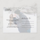 Rustikaler Winterschneefall Save the Date Foto Ankündigungspostkarte (Rückseite)