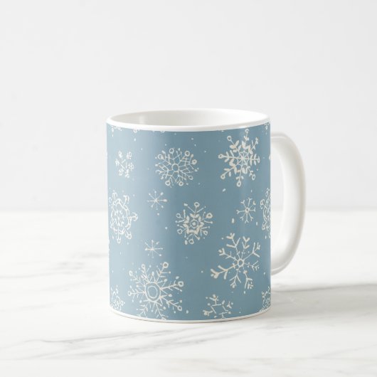 Rustikaler Winterschneeflocken Blaue Wasserfarbe Kaffeetasse (VorderseiteRechts)