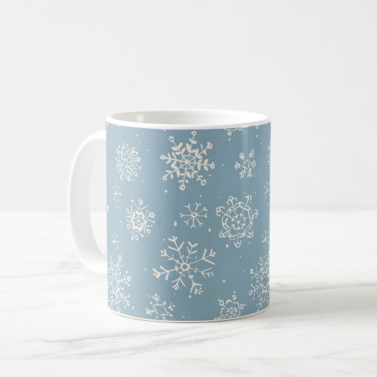 Rustikaler Winterschneeflocken Blaue Wasserfarbe Kaffeetasse (Vorderseite Links)
