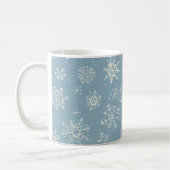 Rustikaler Winterschneeflocken Blaue Wasserfarbe Kaffeetasse (Links)