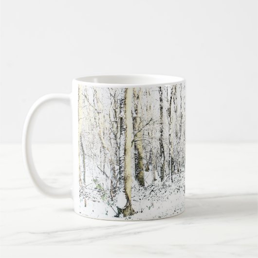 Rustikaler Winterschneewald mit Monogramm Kaffeetasse (Links)
