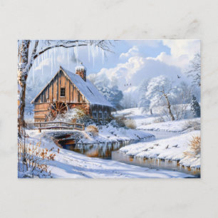 Rustikaler Winterstall durch Froststrahl Postkarte