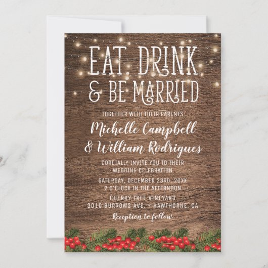 Rustikaler Wintertrunk und Verheiratete Hochzeit Einladung (Vorderseite)