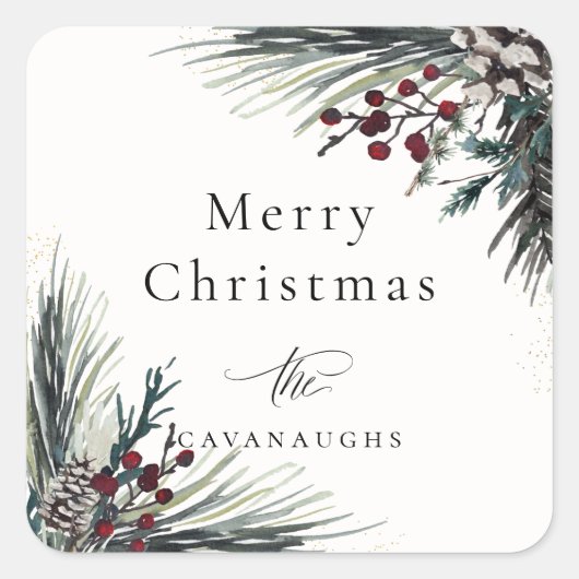 Rustikaler Winterurlaub Quadratischer Aufkleber (Vorderseite)