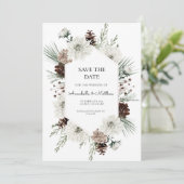 Rustikaler Winterurlaub Save the Date Einladung (Stehend Vorderseite)