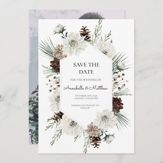 Rustikaler Winterurlaub Save the Date Einladung (Vorne/Hinten)