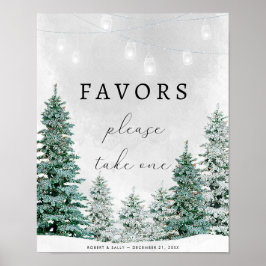 rustikaler Winterwald begünstigt Hochzeitszeichen Poster