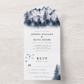 Rustikaler Winterwald in einer Blauen Hochzeit All In One Einladung (Innen Boden)