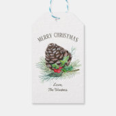 Rustikaler Winterwald Pine Cone Holly Kraft Urlaub Geschenkanhänger (Rückseite)