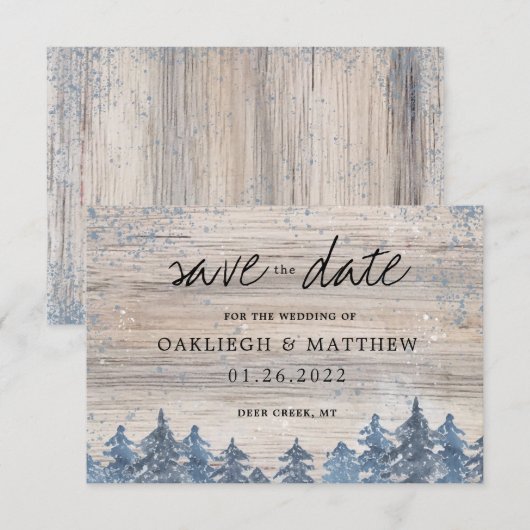 Rustikaler Winterwald Save the Date (Vorne/Hinten)