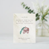 Rustikaler Winterwaldkiefernkiefer Save the Date Ankündigungspostkarte (Stehend Vorderseite)