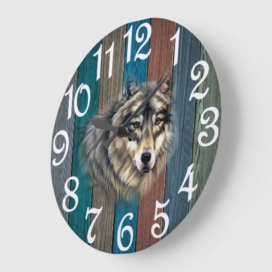 Rustikaler Wolf Große Wanduhr (Winkel)