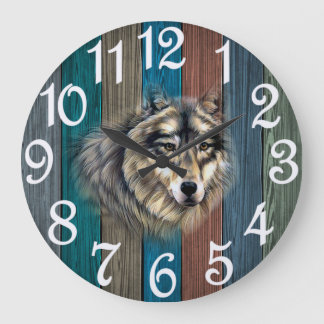 Rustikaler Wolf Große Wanduhr