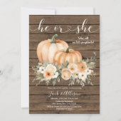 Rustikaler Wood Herbst: Er oder sie Pumpkin Gender Einladung (Vorderseite)
