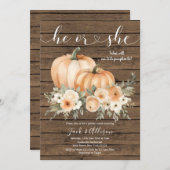 Rustikaler Wood Herbst: Er oder sie Pumpkin Gender Einladung (Vorne/Hinten)
