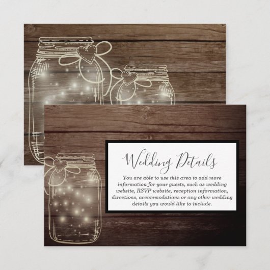 Rustikaler Wood Mason Jar Country Empfang Einladung (Vorne/Hinten)
