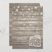 Rustikaler Wood Mason Jar String Lights Polteraben Einladung (Vorne/Hinten)