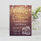 Rustikaler Wood Mason Jar String Lights Polteraben Einladung (Stehend Vorderseite)