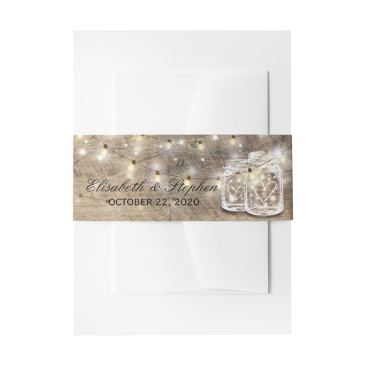 Rustikaler Wood Mason Jar String Lights Polteraben Einladungsbanderole (Vorderseite Beispiel)