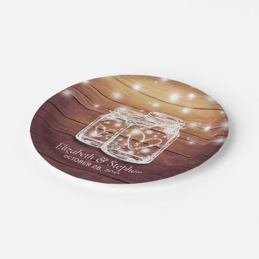 Rustikaler Wood Mason Jar String Lights Polteraben Pappteller (Schrägansicht)