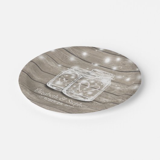 Rustikaler Wood Mason Jar String Lights Polteraben Pappteller (Schrägansicht)