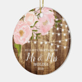 Rustikaler Woodgrain u. rosa Blumenherr Frau Keramik Ornament (Links)