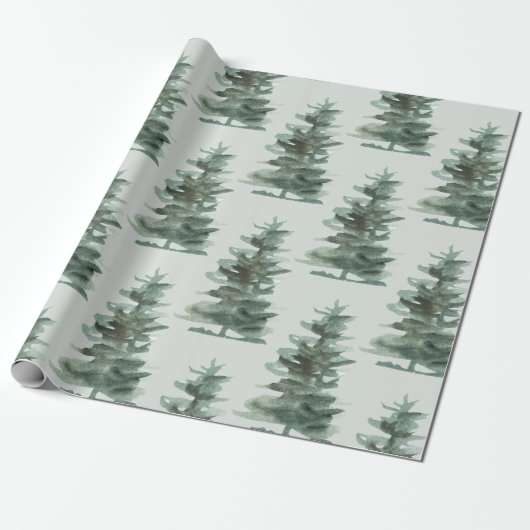 Rustikaler Woodsy Green Watercolor Winterpine Tree Geschenkpapier (Ungerollt)