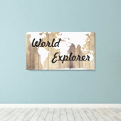 Rustikaler World Explorer White World Map Holzplan Leinwanddruck (Insitu (Holzboden))