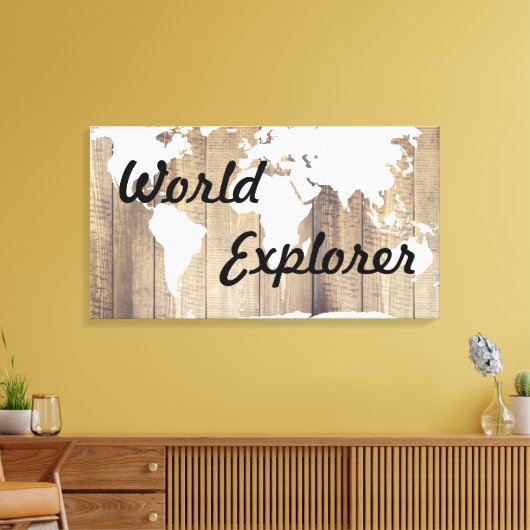 Rustikaler World Explorer White World Map Holzplan Leinwanddruck (Insitu (Wohnzimmer))