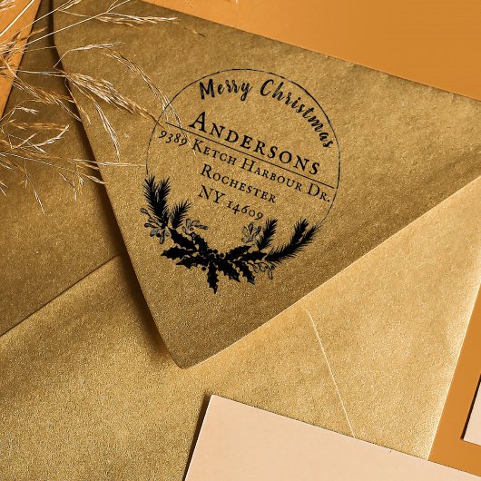 Rustikaler Wreath Frohe Weihnachtsfeier Rücksendea Gummistempel