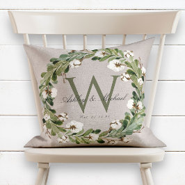Rustikaler Wreath Green Monogram Wedding Keepake Kissen
