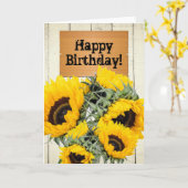 Rustikaler Zaun Holzschild Sonnenblumen Geburtstag Karte (Gelbe Blume)