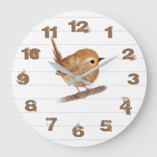 Rustikaler Zaunkönig-Vogel-personalisierte Große Wanduhr